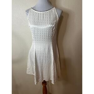 Jessica McClintock Gunne Sax white checkered satin necklace fit & flare dress 9